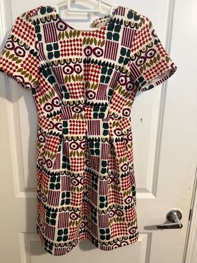 Multicolor Geometric Short Sleeve Dress